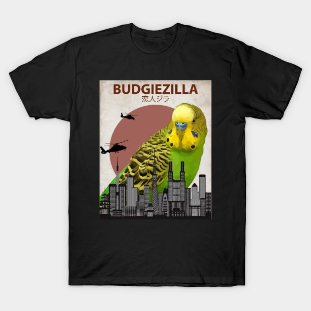 Budgiezilla Budgie Budgerigar Parakeet Parrot Giant Monster T-Shirt by Animalzilla